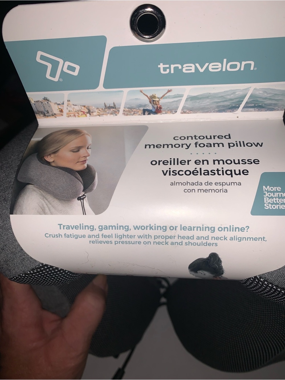 Travelon Gray Memory Foam U-Shaped Travel Neck Pillow with Mesh Panels - Picture 3 of 4